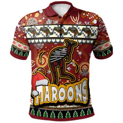Maroons Rugby Christmas Polo Shirt - Custom Xmas Maroons Christmas Balls, Snowflake With Aboriginal Inspired Patterns Polo Shirt