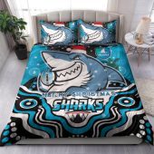 Cronulla-Sutherland Sharks Christmas Bedding Set - Custom Christmas Super Sharkies Indigenous Bedding Set