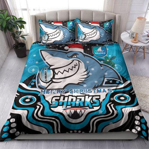 Cronulla-Sutherland Sharks Christmas Bedding Set - Custom Christmas Super Sharkies Indigenous Bedding Set Cronulla-Sutherland Sharks Christmas Bedding Set - Custom Christmas Super Sharkies Indigenous Bedding Set