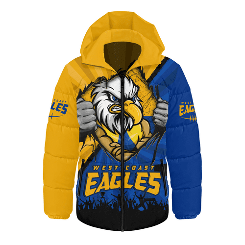 West Coast Eagles Hooded Padded Jacket Breaking Through Fan Design West Coast Eagles Hooded Padded Jacket Breaking Through Fan Design