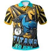 Gold Coast Titans Polo Shirt - Custom Gold Coast Titans Ball Aboriginal Inspired Style Personalised Player And Number Polo Shirt