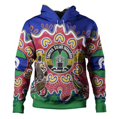 Australia Torres Strait Islands Custom Hoodie - Torres Strait Islanders Dhari With Goannas And Dot Art Reunion Hoodie