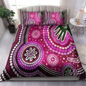 Australia Indigenous Bedding Set - Aboriginal inspired dot art background with river