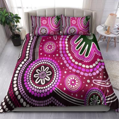 Australia Indigenous Bedding Set - Aboriginal inspired dot art handprint background