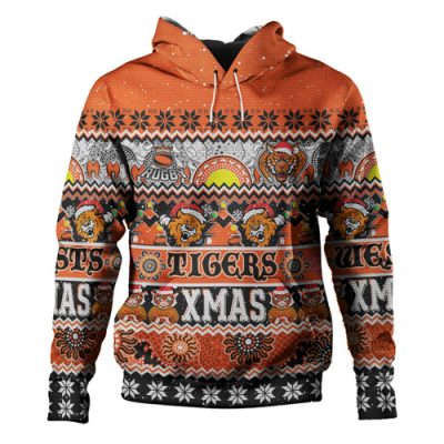 Wests Tigers Christmas Aboriginal Custom Hoodie - Indigenous Knitted Ugly Xmas Style Hoodie
