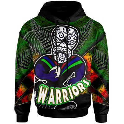 New Zealand Warriors Hoodie - Custom Warrios Maori Mask Player Maori Style Ethnic Ornament Pattern Player And Number Hoodie