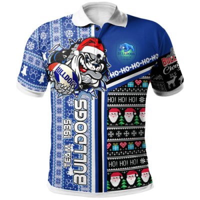 Canterbury-Bankstown Bulldogs Christmas Polo Shirt - Custom Scratch Canterbury-Bankstown Christmas With Snowflakes Ho Ho Ho Polo Shirt