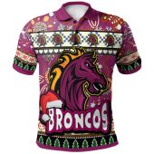 Brisbane Broncos Christmas Polo Shirt - Custom Xmas Brisbane Broncos Christmas Balls, Snowflake With Aboriginal Inspired Patterns Polo Shirt
