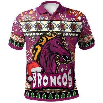 Brisbane Broncos Christmas Polo Shirt - Custom Xmas Brisbane Broncos Christmas Balls, Snowflake With Aboriginal Inspired Patterns Polo Shirt