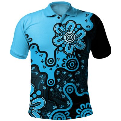 Australia Polo Shirt Aboriginal Style Of Background Blue (Grey,Orange)