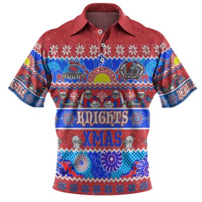 Newcastle Knights Christmas Aboriginal Custom Polo Shirt - Indigenous Knitted Ugly Xmas Style Polo Shirt