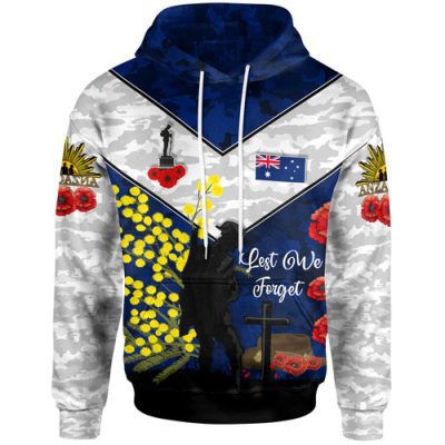 Australia Anzac Day Hoodie -  Poppies with Golden Wattle Flowers Lest We Forget