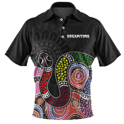 Australia Rainbow Serpent Aboriginal Custom Polo Shirt - Dreamtime Rainbow Serpent Featuring Dot Style Polo Shirt