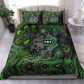 Australia Indigenous Bedding Set - Aboriginal inspired art Frog dreaming dot art background