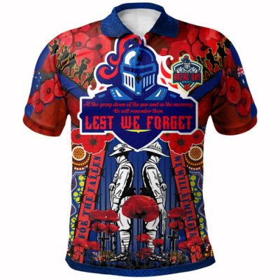 Newcastle Knights Anzac Watercolour Custom Polo Shirt - Newcastle Knights Anzac Day Commemoration Poppy Flower Polo Shirt