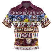 Manly Warringah Sea Eagles Christmas Aboriginal Custom Polo Shirt - Indigenous Knitted Ugly Xmas Style Polo Shirt