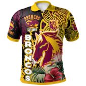 Brisbane Broncos Polynesian Polo Shirt - Custom Super Broncos With Polynesian Tribal Pattern And Hibiscus Flower Polo Shirt
