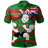 South Sydney Rabbitohs Polo Shirt Custom For Die Hard Fan Australia Flag Scratch Style