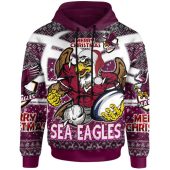 Manly Warringah Sea Eagles Christmas Hoodie - Custom Manly Warringah Sea Eagles Merry Christmas With Snowflake Pattern Hoodie