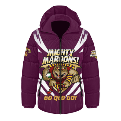 Queensland Maroons Hooded Padded Jacket Custom State Of Origin 2024 Passionate Fan Born To Win Ver 2