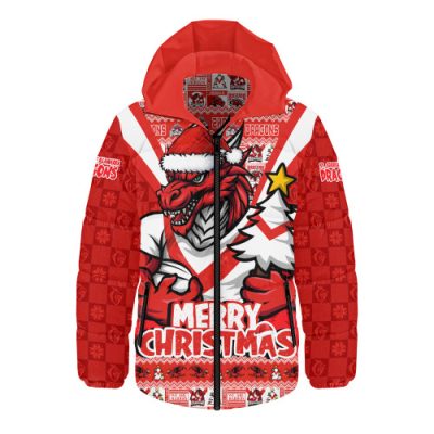 St. George Illawarra Dragons Hooded Padded Jacket Merry Christmas Festive Spirit Edition