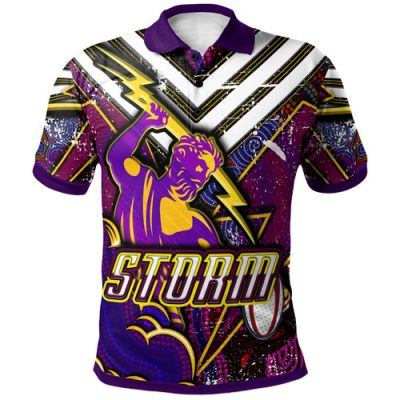 Melbourne Storm Polo Shirt - Custom Melbourne Storm And Thunder Aboriginal Inspired Style Of Dot Background Personalised Player And Number Polo Shirt