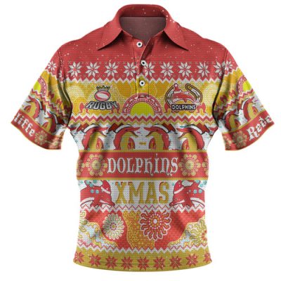 Redcliffe Dolphins Christmas Aboriginal Custom Polo Shirt - Indigenous Knitted Ugly Xmas Style Polo Shirt
