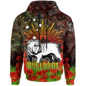 Canterbury-Bankstown Bulldogs Custom Hoodie - Anzac Canterbury-Bankstown Bulldogs with Remembrance Poppy and Indigenous Patterns Hoodie