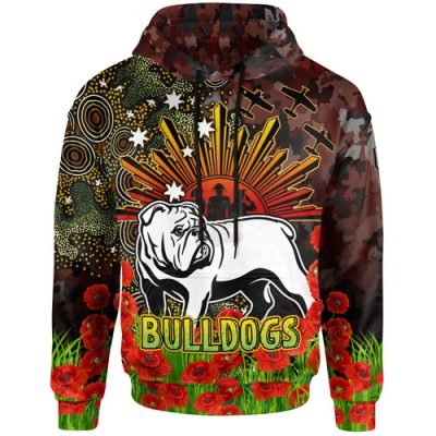 Canterbury-Bankstown Bulldogs Custom Hoodie - Anzac Canterbury-Bankstown Bulldogs with Remembrance Poppy and Indigenous Patterns Hoodie