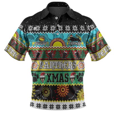 Penrith Panthers Christmas Aboriginal Custom Polo Shirt - Indigenous Knitted Ugly Xmas Style Polo Shirt
