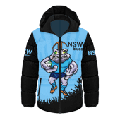 New South Wales Blues Hooded Padded Jacket Custom State Of Origin 2024 Go Mighty NSW Blues For Die Hard Fan Supporters