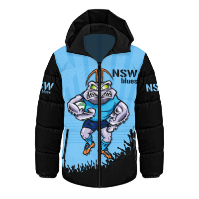 New South Wales Blues Hooded Padded Jacket Custom State Of Origin 2024 Go Mighty NSW Blues For Die Hard Fan Supporters