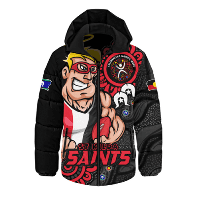 St Kilda Hooded Padded Jacket Power Through Generations NAIDOC Edition