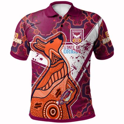 Cane Toads Team Polo Shirt - Custom Cane Toads Maroons Kangaroo Dot Art Painting Splash Polo Shirt