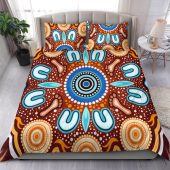 Australia Aboriginal Inspired Bedding Set - Indigenous Circle Dot Art Footprints Painting