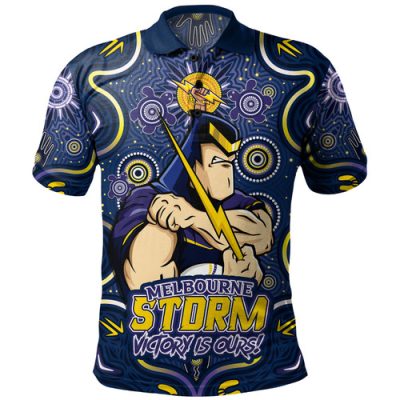 Melbourne Storm Polo Shirt Aboriginal Pattern Inspired Victory Is Ours
