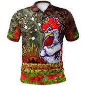 Sydney Roosters Polo Shirt - Custom Anzac Rooster With Aboriginal Inspired Patterns Poppy Polo Shirt