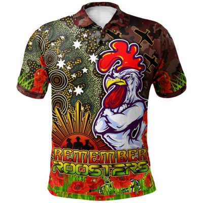 Sydney Roosters Polo Shirt - Custom Anzac Rooster With Aboriginal Inspired Patterns Poppy Polo Shirt