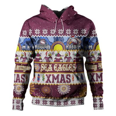 Manly Warringah Sea Eagles Christmas Aboriginal Custom Hoodie - Indigenous Knitted Ugly Xmas Style Hoodie