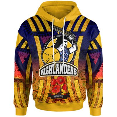 Otago Highlanders Rugby Hoodie -  Aboriginal Inspired Anzac Day Otago Highlanders With Poppy Flower Hoodie