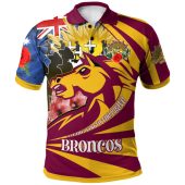 Brisbane Broncos Polo Shirt - Custom Remembrance Broncos With Poppy And Rosemary Polo Shirt