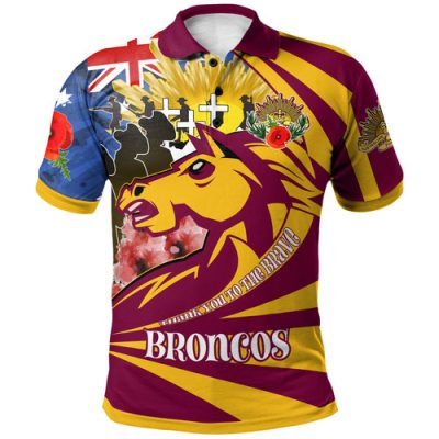 Brisbane Broncos Polo Shirt - Custom Remembrance Broncos With Poppy And Rosemary Polo Shirt