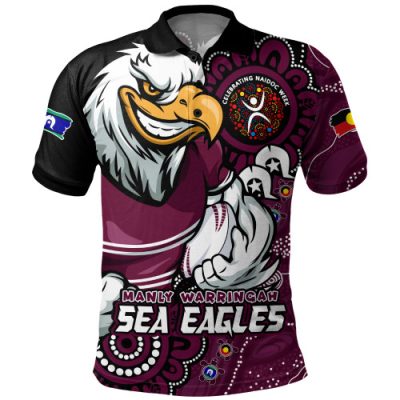 Manly Warringah Sea Eagles Polo Shirt Power Through Generations NAIDOC Edition