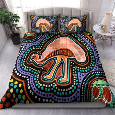 Australia Indigenous Bedding Set - Emu Aboriginal Inspired Dot Art Painting