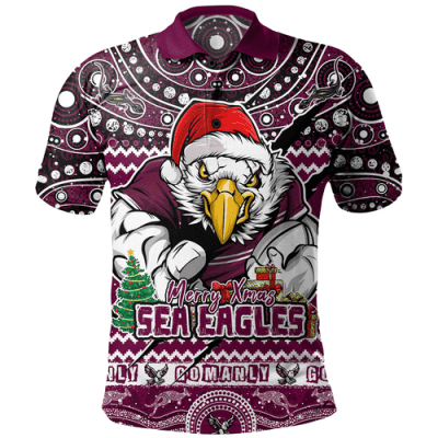 Manly Warringah Sea Eagles Polo Shirt Aboriginal Xmas Special Ugly Christmas Style