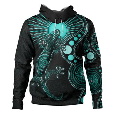 Indigenous Australian Aboriginal Hoodie Turquoise Dreaming Gecko Spirit