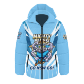New South Wales Blues Hooded Padded Jacket Custom State Of Origin 2024 Passionate Fan Born To Win Ver 2