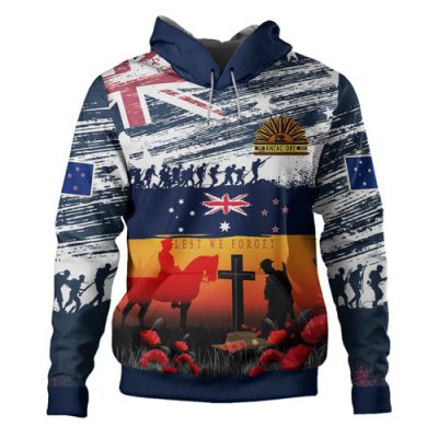 Australian and New Zealand Army Corps Anzac Day Custom Hoodie - For The Fallen, Lest We Forget