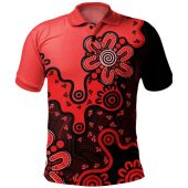 Australia Polo Shirt Aboriginal Style Of Background Red (Turquoise,Purple)