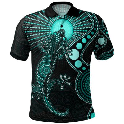 Australia Polo Shirt Turquoise Dreaming Gecko Spirit